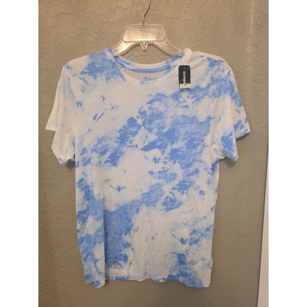 Express Blue White Tie Dye Super Soft Short Sleeve Tee Shirt S NEW Lightweight